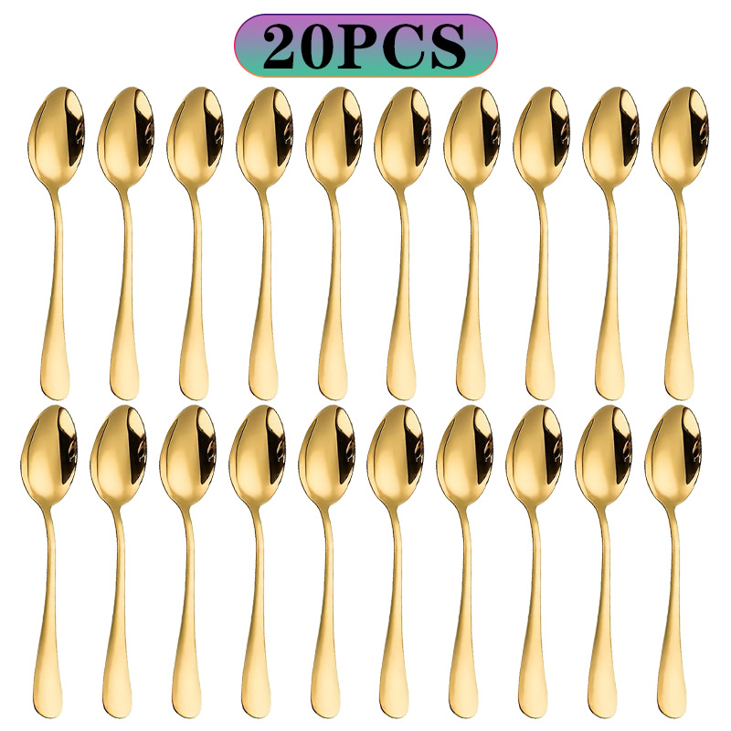 Gold Cutlery Flatware - Set di 6/10/20 Cucchiaini in Acciaio