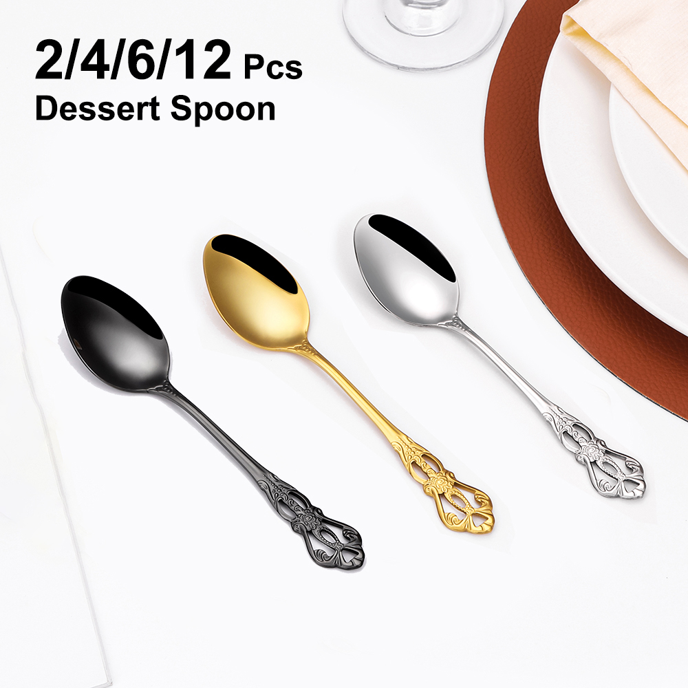 Gold Cutlery Flatware - 2/4/6/12 pz oro cucchiai da Dessert
